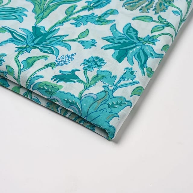 White Color Cambric Cotton Printed Fabric
