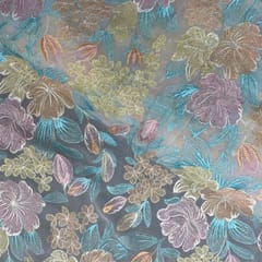 White Multicolor Floral Georgette Embroidered Fabric