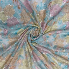 White Multicolor Floral Georgette Embroidered Fabric