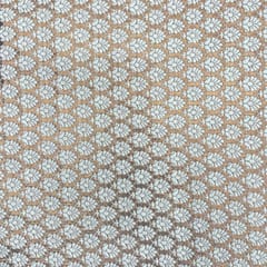 White Gold Floral Dyeable Semi Brocade Fabric