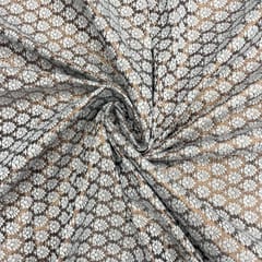 White Gold Floral Dyeable Semi Brocade Fabric