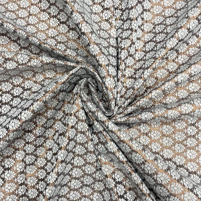 White Gold Floral Dyeable Semi Brocade Fabric