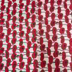 White Red Abstract Pure Chanderi Printed Fabric