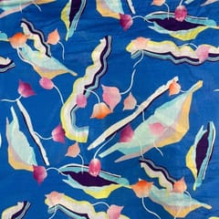 Royal Blue Abstract Pure Chanderi Printed Fabric