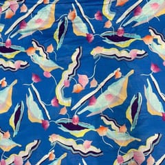 Royal Blue Abstract Pure Chanderi Printed Fabric