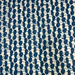 White Blue Abstract Pure Chanderi Printed Fabric