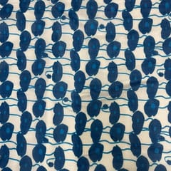 White Blue Abstract Pure Chanderi Printed Fabric