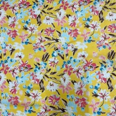 Yellow Colour Flower Pure Chanderi Printed Fabric