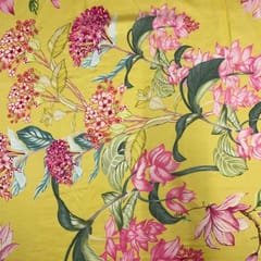Yellow Floral Pure Chanderi Printed Fabric