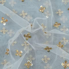 White Colour Net Booti fabric (1.75Meter Piece)
