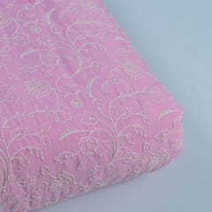 Pink Colour Cotton Thread Lakhnavi Embroidered Fabric (1.20Meter Piece)