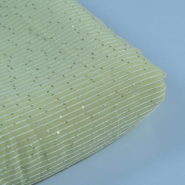 Lemon Colour Georgette Thread With Sequins Embroidered Fabric (1.80Meter Piece)