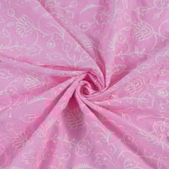 Pink Colour Cotton Thread Lakhnavi Embroidered Fabric (1.20Meter Piece)