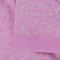 Pink Colour Cotton Thread Lakhnavi Embroidered Fabric (1.20Meter Piece)
