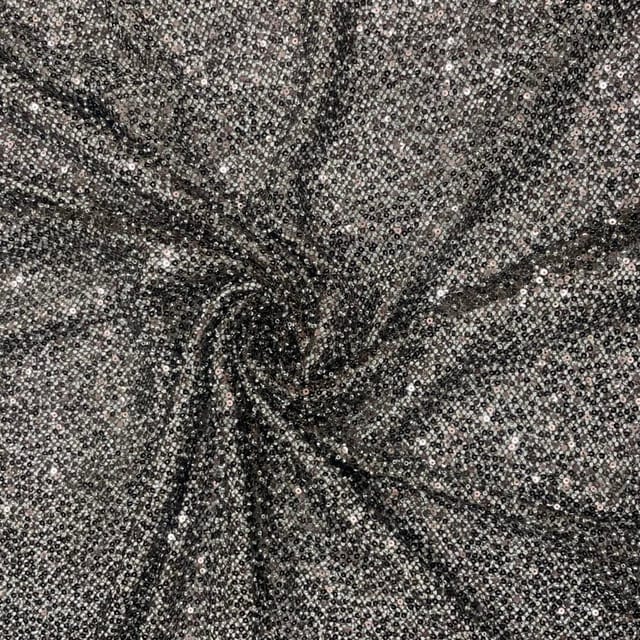 Brown Colour Lycra Sequence Fish Net Embroidered Fabric