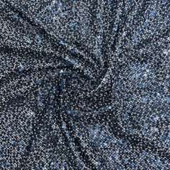 Navy Blue Colour Lycra Sequence Fish Net Embroidered Fabric