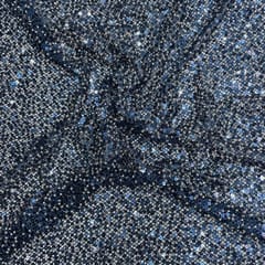 Navy Blue Colour Lycra Sequence Fish Net Embroidered Fabric