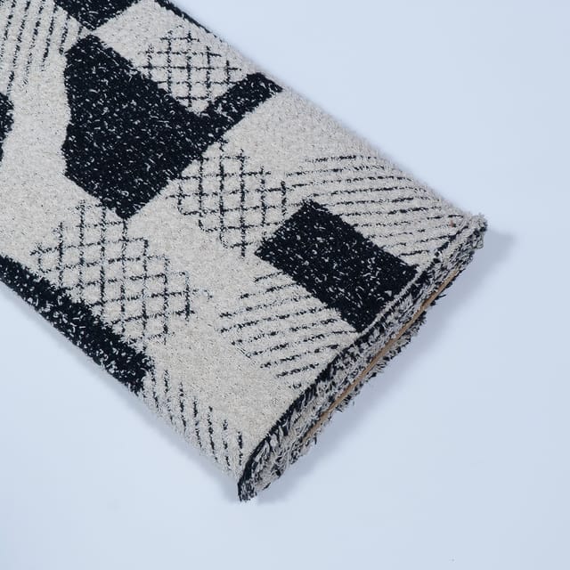 Black and Off White Colour Cotton Jacquard Fabric