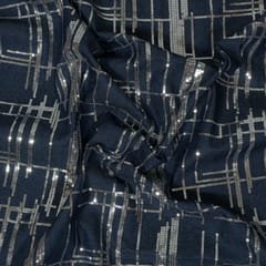 Dark Blue Colour Denim Sequin Embroidred Fabric