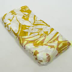 Cream and Green Colour Chiffon Digital Printed Fabric