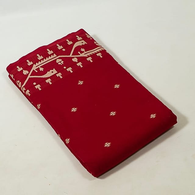 Maroon Colour Jamdani Cotton Jacquard Fabric
