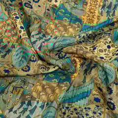 Multi Colour Tussar Silk Printed Fabric