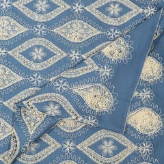 Light Blue Colour Denim Cutwork Embroidered Fabric