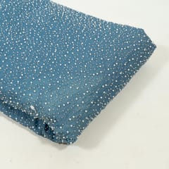 Blue Colour Denim Embroidered Fabric