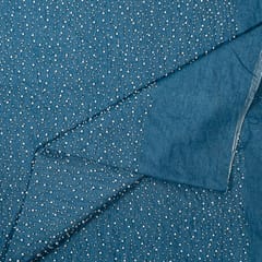 Blue Colour Denim Embroidered Fabric