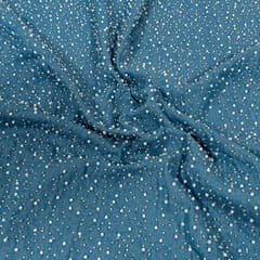 Blue Colour Denim Embroidered Fabric