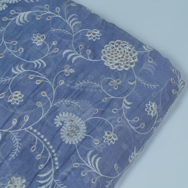 Move Colour Mal Chanderi Embroidered Fabric