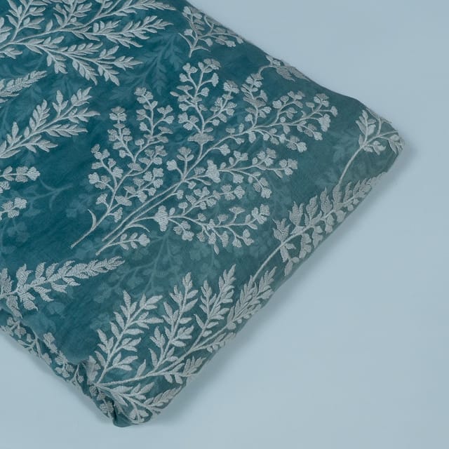 Sage Green Colour Mal Chanderi Embroidered Fabric