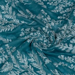 Sage Green Colour Mal Chanderi Embroidered Fabric