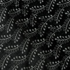 Black Colour Mal Chanderi Embroidered Fabric
