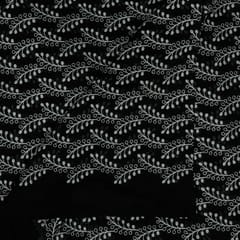 Black Colour Mal Chanderi Embroidered Fabric