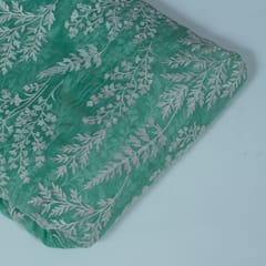 Sage Green Colour Mal Chanderi Embroidered Fabric