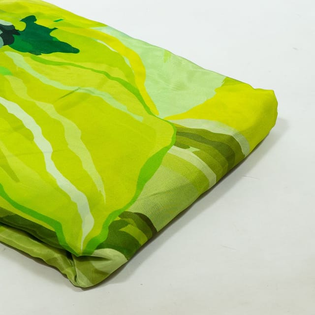 Parrot Green Colour Crepe Printed Fabric