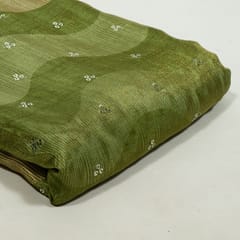 Green Colour Tissue Silk Print with Embroidered Fabric