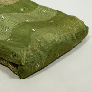 Green Colour Tissue Silk Print with Embroidered Fabric