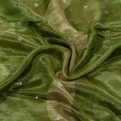 Green Colour Tissue Silk Print with Embroidered Fabric