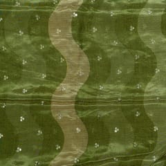 Green Colour Tissue Silk Print with Embroidered Fabric
