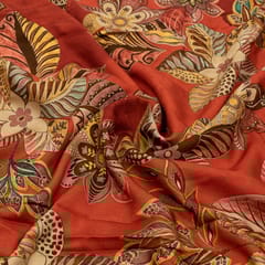 Rustish Orange Colour Viscose Pashmina Printed Fabric