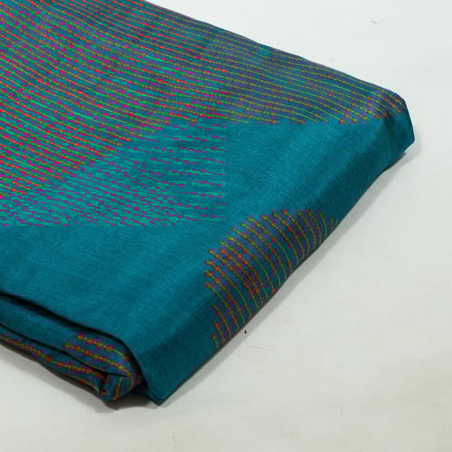 Blue Colour Viscose Habutai Silk Digital Printed Fabric