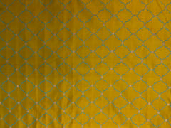 Dark Mustard Colour Geometric Tanschui Silk Fabric Fabric