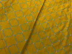 Dark Mustard Colour Geometric Tanschui Silk Fabric Fabric