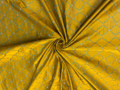 Dark Mustard Colour Geometric Tanschui Silk Fabric Fabric