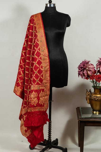 Red Colour Modal Satin Bandhani Dupatta