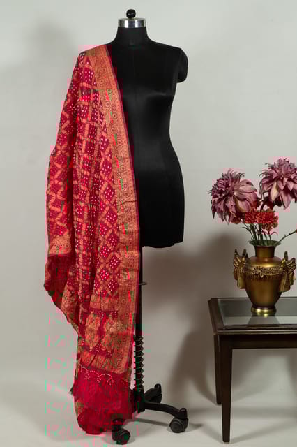 Rani Colour Modal Satin Bandhani Dupatta