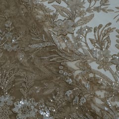 Brown Colour Imported Net Embroidered Fabric