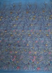 Sky Blue Colour Imported Net Embroidered Fabric